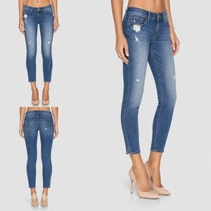 MOTHER The Vamp Distressed Jeans Rough It Up Wash Blue Denim Mid Rise Skinny 28